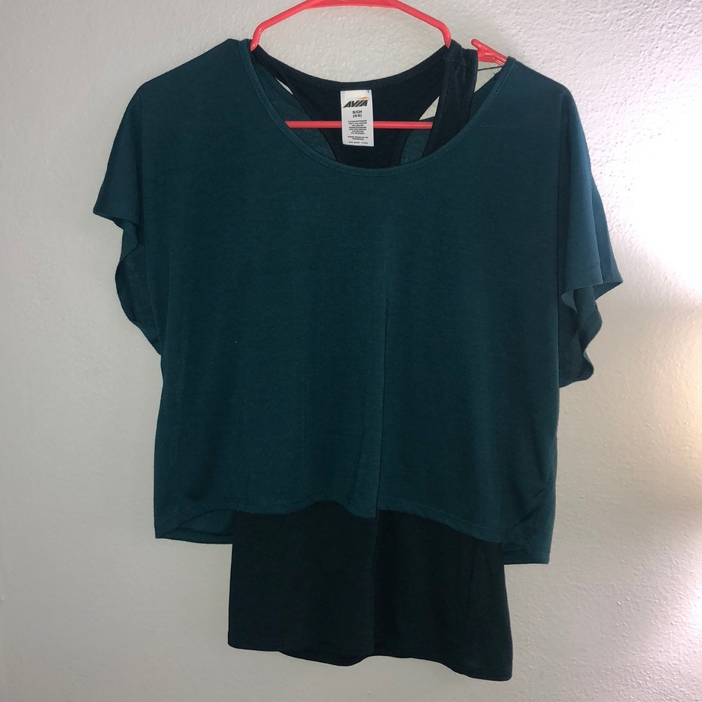 Blue/green tank top and cropped t-shirt combo.